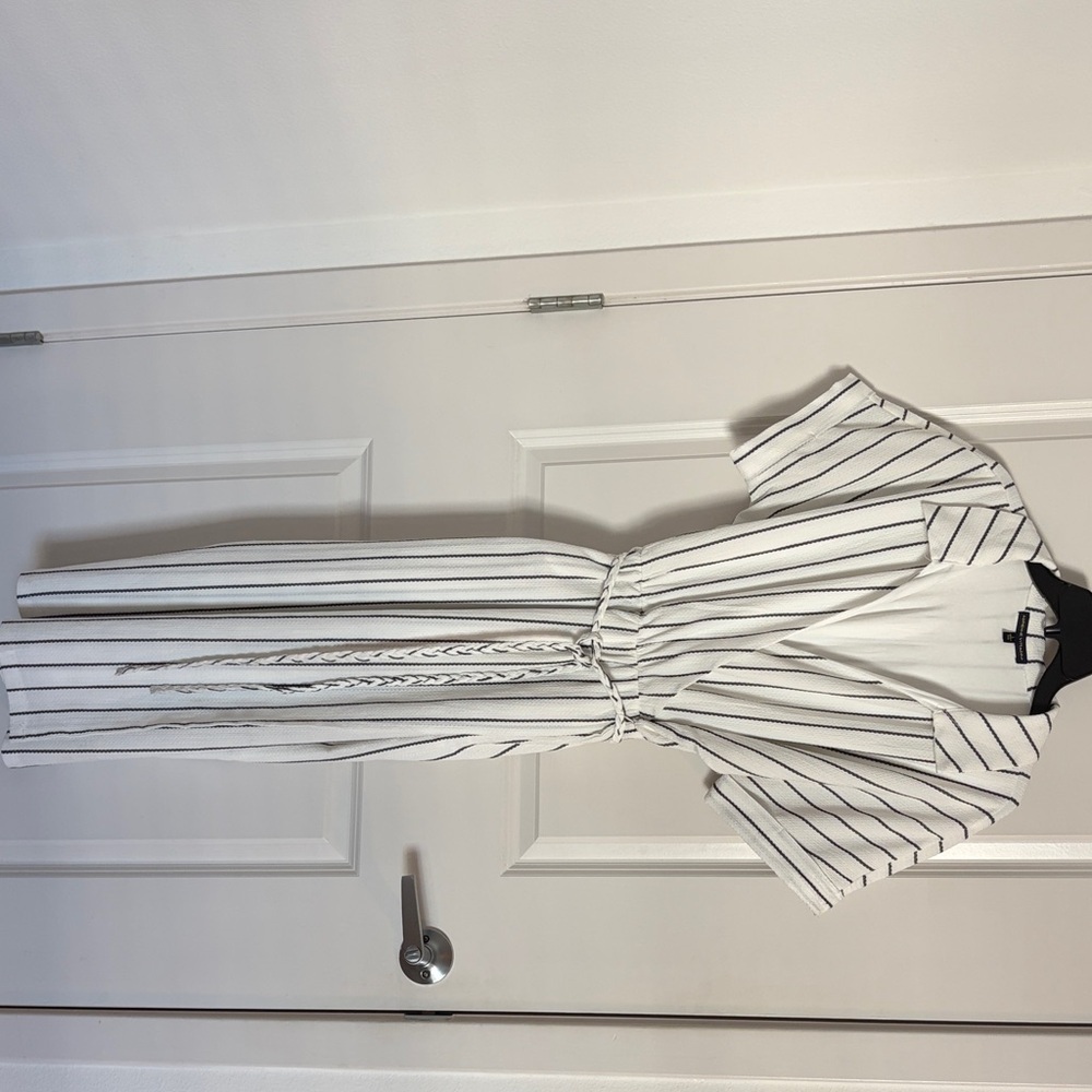 Adrienne Vittadini Striped Wrap Summer Dress White Black Belted Size L - Picture 4 of 7